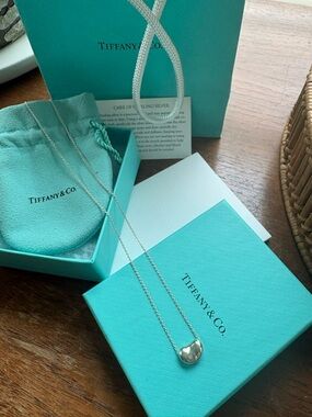 Tiffany & Co. Silver Bean Pendant Necklace with Tiffany Blue Accents